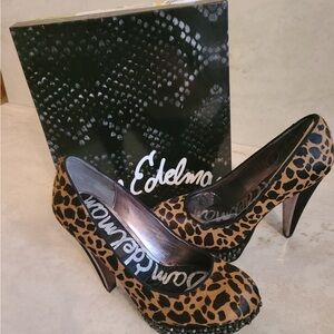 NEW Sam Edelman York Leopard Print Calf Hair Studded Platform Pumps Size 9.5 NIB